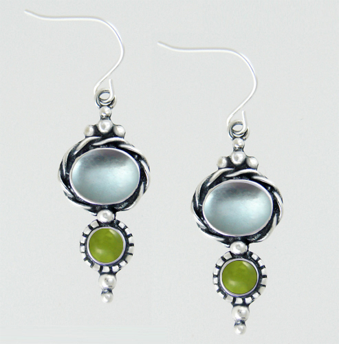 Sterling Silver Drop Dangle Earrings With Blue Topaz And Peridot